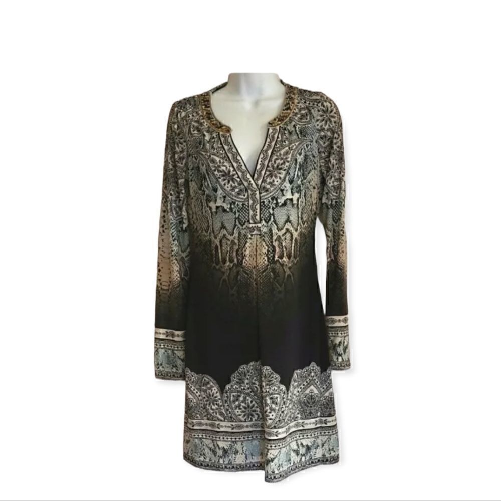 New Hale Bob Paisley Print Jersey Shift Dress Long Sleeve sz.XS ret.$216